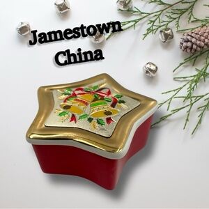 Vintage Christmas Chokin Star Shaped Jewelry Trinket Box 24k Gold Trim (1980s)